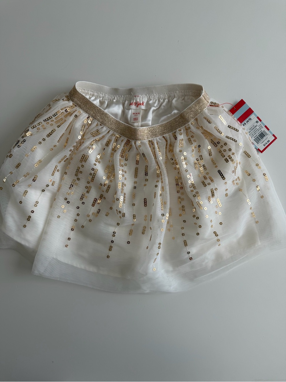 Cat & Jack Girls White Tulle Skirt with Gold Sequins NWT XS (4/5) Holiday